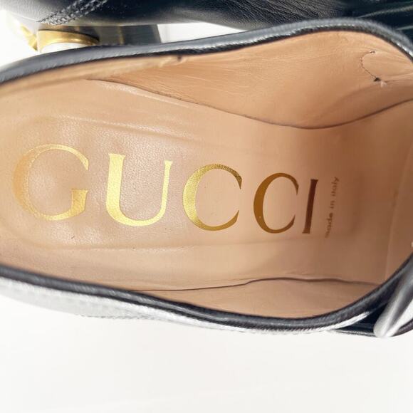 Gucci Black Vegas Horsebit Pearl Studded Platform Loafer Block Heel Pump EU 36.5 - Picture 12 of 13